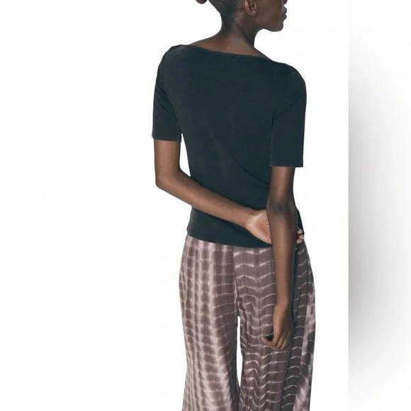 ZARA Tie dye Wide Leg Wrap Front Brown Linen Pants in Sz XS - Picture 2 of 9